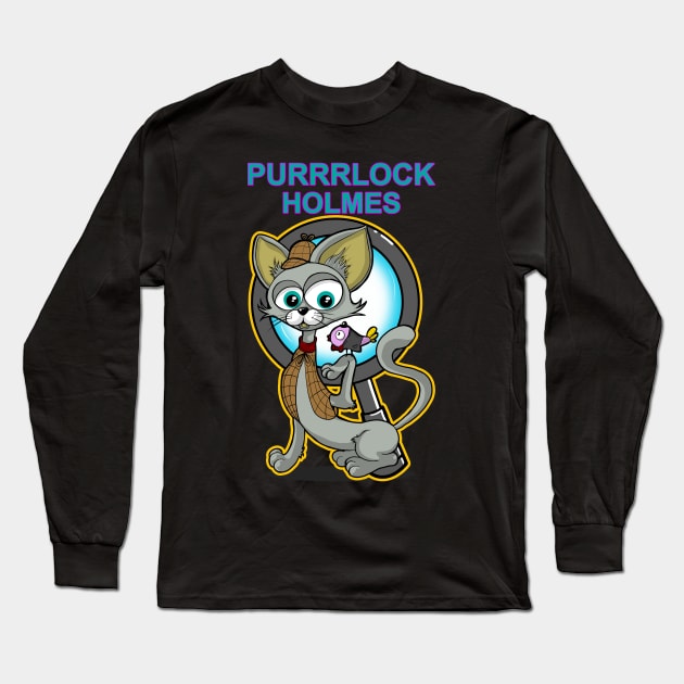 Purrlock Holmes Long Sleeve T-Shirt by FreddyK